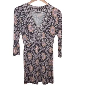 Boden Purple Floral Jersey Printed V-Neck Dress Women Size 8